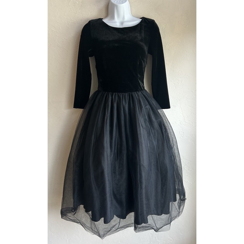 Modcloth X Collectif Doll Dress XS Black Tulle Party Dark Romantic Velvet Goth - Picture 1 of 10